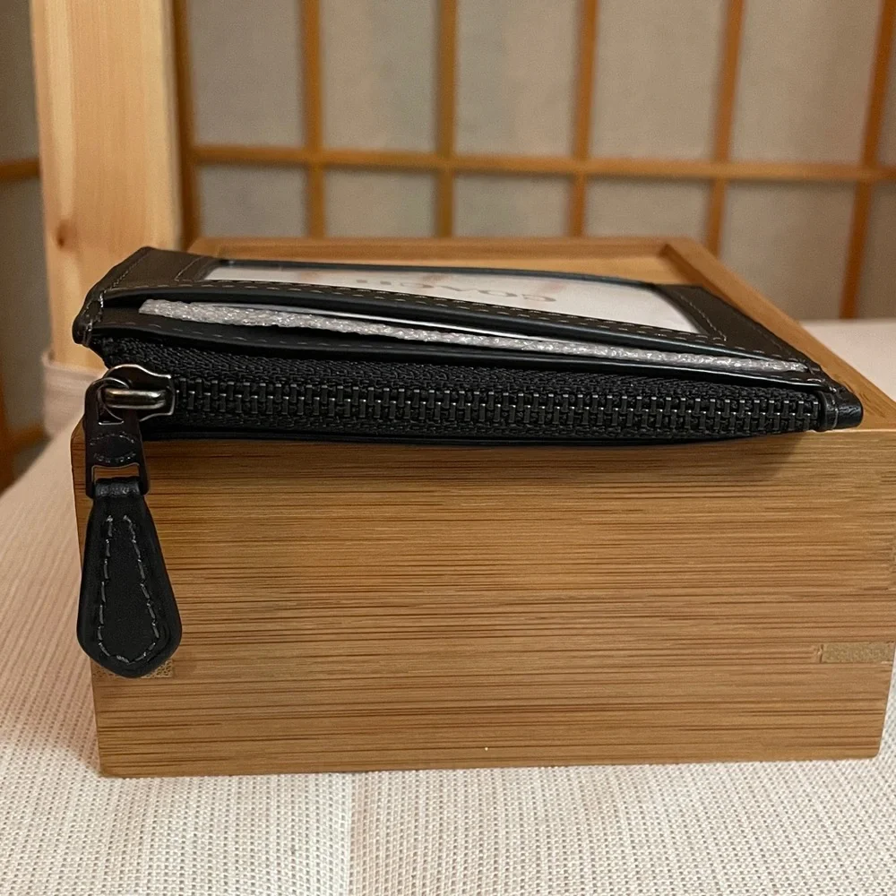 Coach Mini Skinny Id Case With Floral Applique Gunmetal/Black NWT - Picture 9 of 15